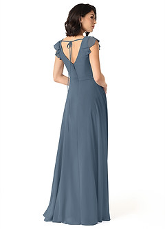 Azazie Claudine Schlussverkauf A-Linie Flatterhülse Chiffon Kleid Neptunblau image5