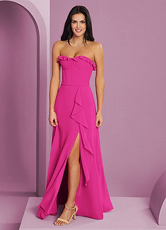 Barbie ♥ Azazie Robes de demoiselle d'honneur Robe Trapèze en Mousseline de soie Encolure en Forme de Cœur Barbie Rose image3