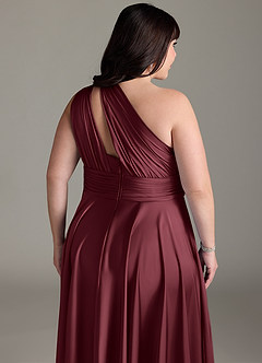 Azazie Charlize Abiti da Damigella Abito A-Line in Raso Elasticizzato Monospalla Merlot image16