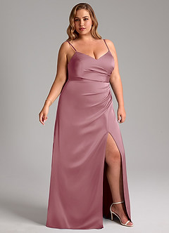 Azazie Azuree Bridesmaid Dresses Vintage Mauve A-Line Pleated Stretch Satin Dress image12
