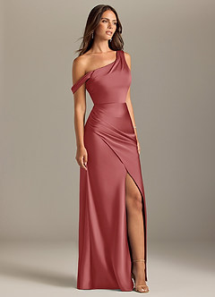 Azazie Madelyn Bridesmaid Dresses Antique Rose Mermaid One Shoulder Stretch Satin Convertible Dress image4
