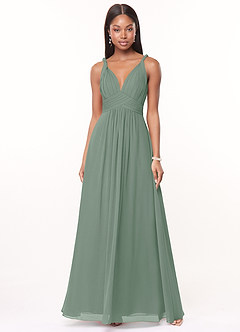 Azazie Maren Bridesmaid Dresses Silver Sage A-Line Pleated Chiffon Dress image1