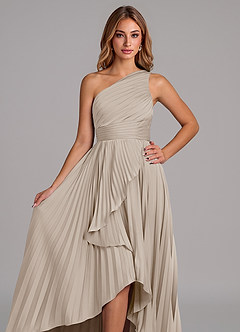 Azazie Lyrica Bridesmaid Dresses Frost A-Line One Shoulder Stretch Satin Dress image4
