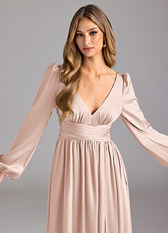 Azazie Norah Robes de demoiselle d'honneur Robe Trapèze en Satin extensible Rose Pâle image5