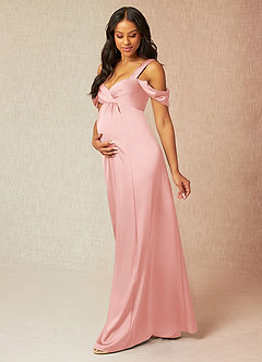 Azazie Rhea Robes de demoiselle d'honneur de maternité Robe Trapèze Épaule nue plissée Longueur ras du sol Satin extensible image3