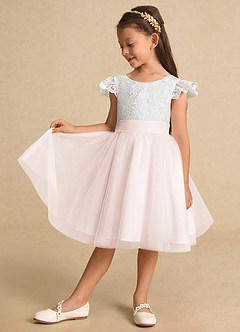 Azazie Vetty Flower Girl Dresses Ivory Rose Petal A-Line Lace Tulle Dress image4