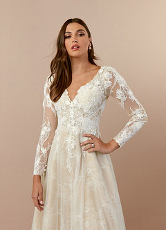 Azazie Leila Wedding Dresses Diamond White Champagne A-Line V-Neck Sequins Tulle Dress image5