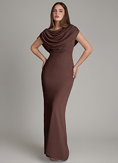 Azazie Hadley Robes de demoiselle d'honneur Robe Sirène en Mousseline de soie Plissée Ganache image10