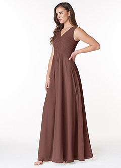 Azazie Flora Bridesmaid Dresses Espresso A-Line Pleated Chiffon Dress image3