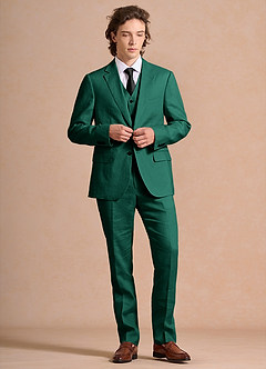 front Harrison Smaragd 3-teiliger Anzug aus 100 % Leinen