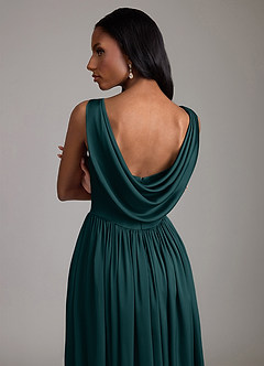 Azazie Novi Bridesmaid Dresses Pine A-Line with Pockets Stretch Satin Dress image4