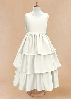 Azazie Margie Flower Girl Dresses Ivory A-Line Bow Stretch Satin Dress image4