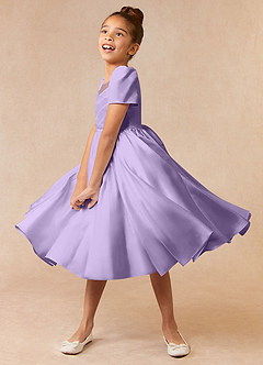 Azazie Anirra Flower Girl Dresses Lilac Ball-Gown Pleated Matte Satin Dress image2