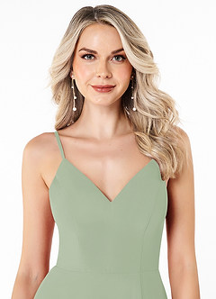 Azazie Lena Robes de demoiselle d'honneur Robe Trapèze en Mousseline de soie Dentelle Vert Sauge image4