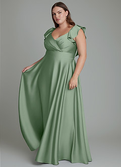 Azazie Leilani Bridesmaid Dresses Matcha A-Line Ruched Stretch Satin Dress image13
