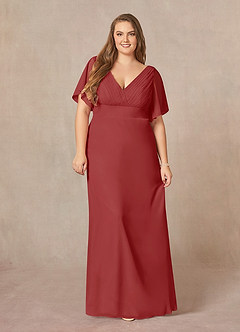 Azazie Alessa Mother of the Bride Dresses Rust A-Line V-Neck Pleated Chiffon Dress image7