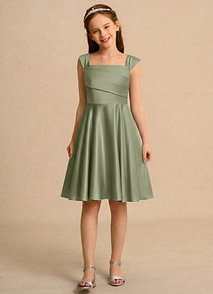 Azazie Budle Girls Formal Flower Girl Dresses Pistachio A-Line Pleated Matte Satin Dress image4