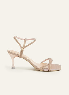 front Kitten Heels mit Knöchelriemen und Glitzer in Metallic