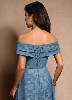 Azazie New Britain Mère de la mariée Robes Robe Trapèze en Blumen-Burnout Plissée Acier Bleuté image8