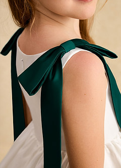 Azazie Stacie Jurken voor bloemenmeisjes A-Lijn Jurk van Mat Satijn Boog Ivoor Pijnboom image7