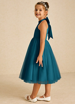 Azazie Dora Flower Girl Dresses Ink Blue A-Line Bow Tulle Dress image4