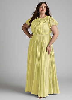 Azazie Kara Bescheiden Bruidsmeisjekleding A-Lijn Geplooid Chiffon Vloerlengte Jurk image13