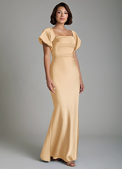 Azazie Lea Bridesmaid Dresses Gold Mermaid Off the Shoulder Stretch Satin Convertible Dress image9