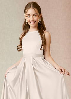 Azazie Arianthe Junior White Alabaster A-Line with Pockets Stretch Satin Dress image5