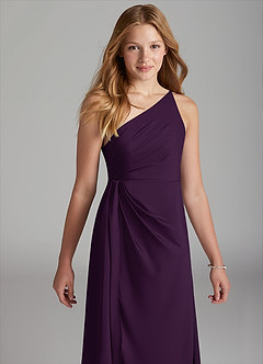 Azazie Mika Junior Robe Trapèze en Satin extensible Plissée Grain De Raisin image4