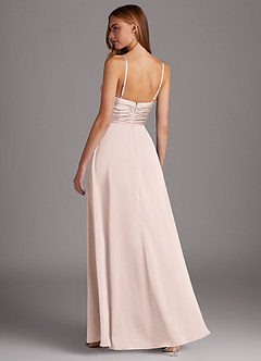 Azazie Jenna Bridesmaid Dresses Blushing Pink A-Line Pleated Stretch Satin Dress image2