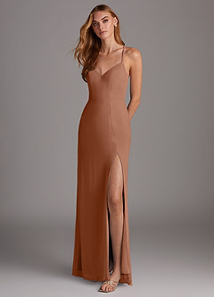 Azazie Manila Bridesmaid Dresses Bronzer Sheath V-Neck Chiffon Dress image3