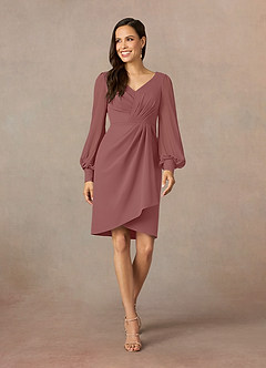 Azazie Karen Vestidos para mãe da noiva Vestido Rosa Do Deserto de Crepe Esticado de Bainha com Plissado image1