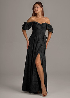 Azazie Aricella Vestidos de damas de honor Vestido de Negro de Devorado Floral de Corte en A con Corsé image7