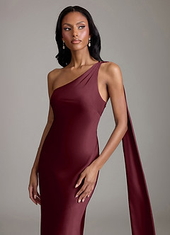 Azazie Galinda Suknie dla druhen Syrena Jedno ramię Satyna elastyczna Do ziemi Sukienka image3