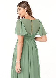 Azazie Verna Robes de demoiselle d'honneur de maternité Robe Trapèze Col V froncé Longueur ras du sol Mousseline de soie image6