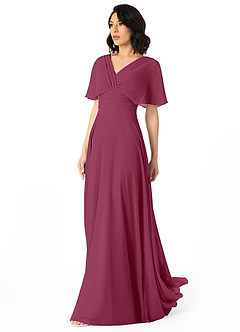 Azazie Pamela Bridesmaid Dresses Mulberry A-Line V-Neck Pleated Chiffon Dress image3