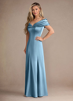 Azazie Auberdeen Final Sale Steel Blue Mermaid Pleated Stretch Satin Dress image4