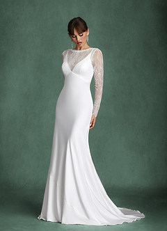 Azazie Indiah Wedding Dresses Diamond White Mermaid Stretch Satin Dress image5