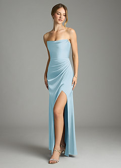 Azazie Leonis Bridesmaid Dresses Sky Blue Mermaid Pleated Stretch Satin Convertible Dress image1