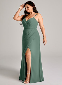 Azazie Maci Abiti da Damigella Abito Tubino in Chiffon Plissettato Muschio Marino image10