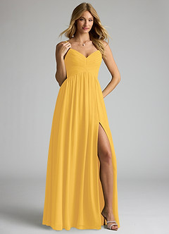 Azazie Alia Bridesmaid Dresses Marigold A-Line Pleated Chiffon Dress image4