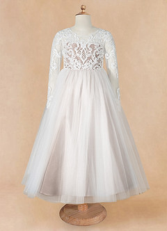 Azazie Elodie Flower Girl Dresses Ivory Taupe Ball-Gown Lace Dress image10