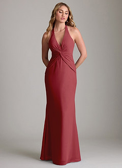 Azazie Valerie Bridesmaid Dresses Pomegranate Mermaid Pleated Chiffon Dress image3