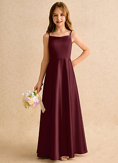 Azazie Joella Girls Formal vestidos de niña de las flores Vestido de Cabernet de Satén Elástico de Corte en A con Plisado image3