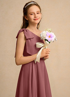 Azazie Guppy Girls Formal Blumenmädchenkleider A-Linie One-Shoulder Chiffon Kleid Amethyst image4