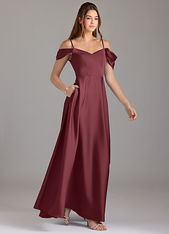 Azazie Marley Brautjungfernkleider Wandelbar A-Linie Schulterfrei Stretch-Satin Kleid Merlot image4