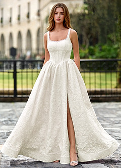 Andracas Creme A-Linien-Abendkleid mit 3D-Blumenmuster image5
