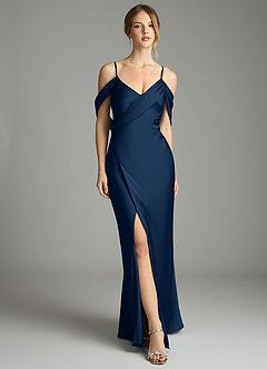 Azazie Malaya Final Sale Black Mermaid Pleated Stretch Satin Dress image1