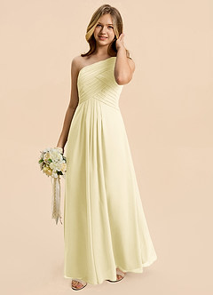 Azazie Emmie Junior Lemon Sorbet A-Line Pleated Chiffon Dress image5