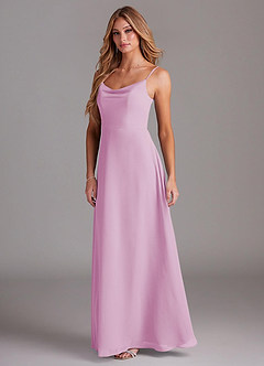 Azazie Daenerys Bridesmaid Dresses Candy Pink A-Line Cowl Chiffon Dress image4